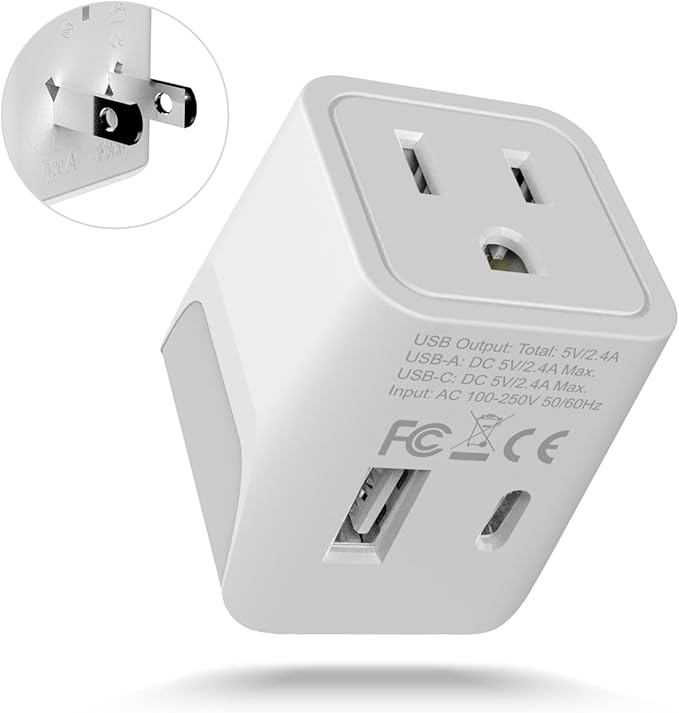 Ceptics Japan, Philippines Travel Adapter Plug with Dual USB - Usa Input - Type A - Ultra Compact (CTU-6) - Perfect for Cell Phones, Laptops, Camera Chargers