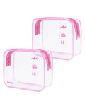 WANDF TSA Approved Toiletry Bag, 2 Packs Travel Clear Toiletry Bag, Quart Size Makeup Cosmetic Pouch with Zipper, Carry-On Airport Compliant Bag for Women and Men (2pcs Pink)