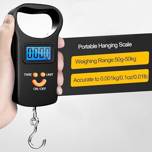 SKEAP Digital Fish Scale Luggage Scale, 110lb/50kg - Backlit LCD Display, Fishing Scale with 2 AAA Batteries Included, Fishing Gifts for Men