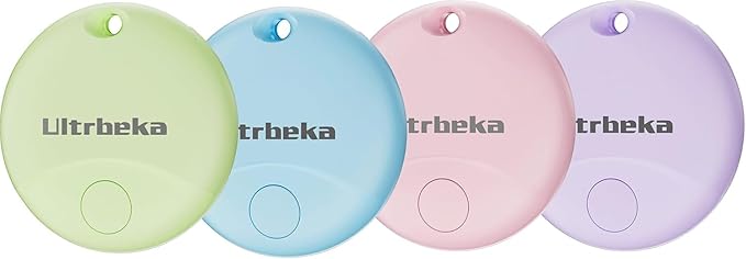 Ultrbeka Air Tracker Tag 4 Pack Bluetooth Item Finder for iPhone – MFi Certified Smart Tracker Compatible with Apple Find My, Replaceable Battery, IP67 Waterproof Key Finder for Keys, Wallet, Luggage