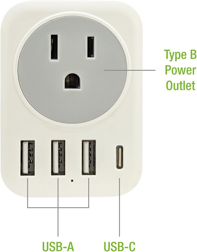 European Travel Plug Adapter USB C, Cellet International Plug Adapter with 1 AC Outlets and 4 USB Ports, Type-C Power Adaptor Charger for US to Most of Europe Iceland Spain Italy France Germany