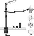 NEEWER Upgraded Overhead Camera Rig with Trifold Camera Boom Arm (Max Load 2lb), 47"/1.2m Telescopic Desk Mount Stand (Max Load 8.8lb) with Phone Clamp Ball Head for LED Light Webcam Mic, TL253A+MH022