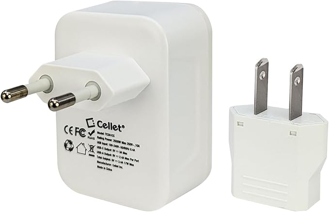 European Travel Plug Adapter USB C, Cellet International Plug Adapter with 1 AC Outlets and 4 USB Ports, Type-C Power Adaptor Charger for US to Most of Europe Iceland Spain Italy France Germany