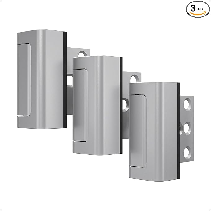 3 Pack Home Security Door Reinforcement Lock, Childproof Safety Door Lock Latch Stopper, Removable Screw-Mounted, Prevent Home Unauthorized Entry, Aluminum Construction, Withstands 800 lbs