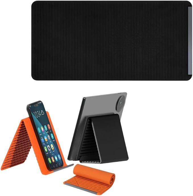 Eadwe Portable Foldable Silicone Aluminum Phone Holder, 2026 New Adjustable Phone Stand for Desk, Airplane Phone Holder for Tablet Laptop Desk Travel Non-Slip Bed Office Treadmill (Black)
