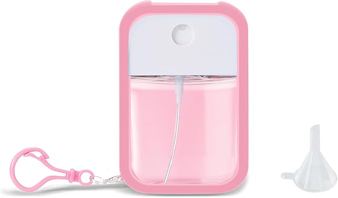 Refillable Hand Sanitizer Spray Bottle Keychain - 1oz / 30ml Leakproof Empty Spray Bottle with Silicone Case, Funnel & Clip,Portable Mini Travel Sanitizer Holder for Purse, Pocket, Gym Bag