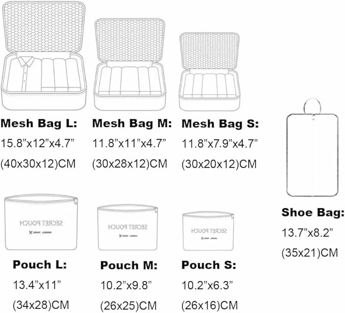 7 Set Packing Cubes, Travel Foldable Luggage Organizers Storage Bag Accessories Suitcase with Laundry Bag & Shoe Bag, Blue