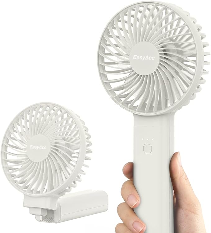 EasyAcc Personal Fans Portable Rechargeable, Washable Guard + Powerful + 180°Foldable + Professional ODM Fan + Durable, 4 Speeds Portable Cooling Fan for Travel Outdoor Office