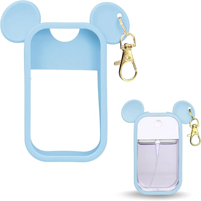 Mouse Design Silicone Case Compatible with Touchland Hand Sanitizer Spray 1 fl oz, Silicone Protective Case Holder with Keychain for Power Mist and Glow Mist, Blue