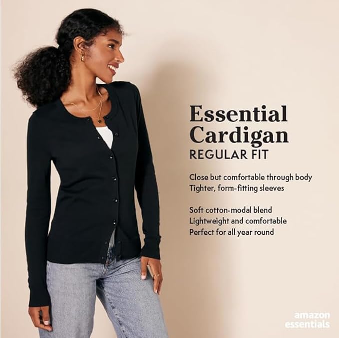Amazon Essentials Women's Lightweight Crewneck Cardigan Sweater (Available in Plus Size)