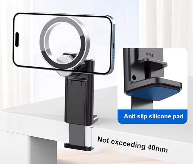 Travel Phone Holder – Clip Mount for Airplane Seat, Luggage Handle & Desk – Universal Foldable Magnetic Stand for iPhone, Car, Rail & Kitchen Use