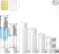 Travel Bottles Kits 7 Pcs , TSA Approved Leak Proof Toiletry Container Set, Graduated Vaccumn atomizer and Lotion Bottle, Squeeze Bottle, Transparent Cream Jar, for Shampoo Lotion Cream Cosmetic
