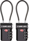 SURE LOCK TSA Approved Luggage Locks – 3-Digit Combination Cable Lock with Red Indicator, Large Dial & Easy-Press Button for Suitcases and Backpacks – Multi-Pack & Color Options