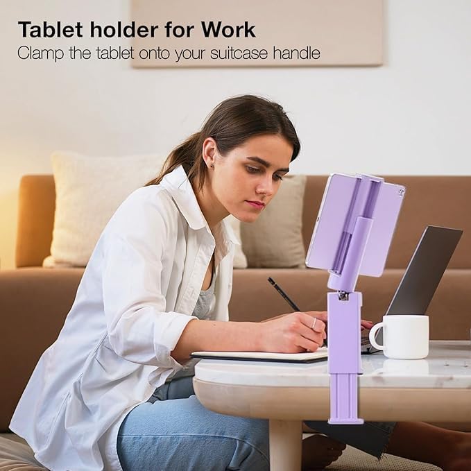 Universal Airplane Tablet Holder, Handsfree Travel Essential Tablet Mount with Multi-Directional 360 Degree Rotation for Flying, Compatible with iPad/Galaxy Tabs, Purple (Only Fits 7–11" Tablets)