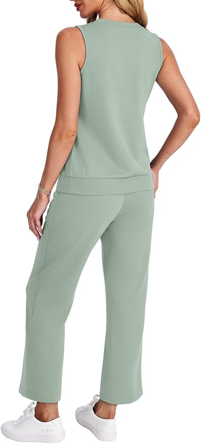 WIHOLL Two Piece Set for Women Summer Outfits Vacation Trendy Lounge Sets V Neck Matching Sets