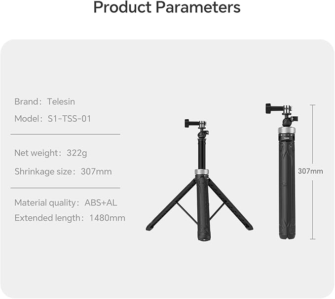 TELESIN 59in Long Selfie Stick Tripod for GoPro,360 Ball Joint Extension Pole Monopod Handle Grip for GoPro Max Hero 13 12 11 Insta360 X5 X4 Ace Pro DJI OSMO Namo 360 Action 6 5 Pro 4 Pocket 4 3 Xtra