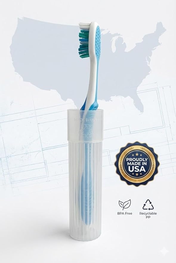 American Comb Toothbrush Holder - White, Made in USA, with Ventilation Holes, for Toothbrush Covers, Toothbrush Holder, Toothbrush Soft, Durable Design, Hygienic Bathroom Accessory