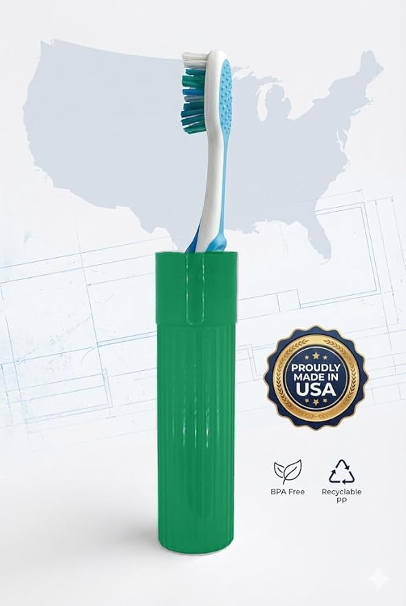 American Comb Toothbrush Holder (Green) - Made in USA, with Ventilation Holes, for Toothbrush Covers, Toothbrush Holder, Toothbrush Soft, Durable Design, Hygienic Bathroom Accessory