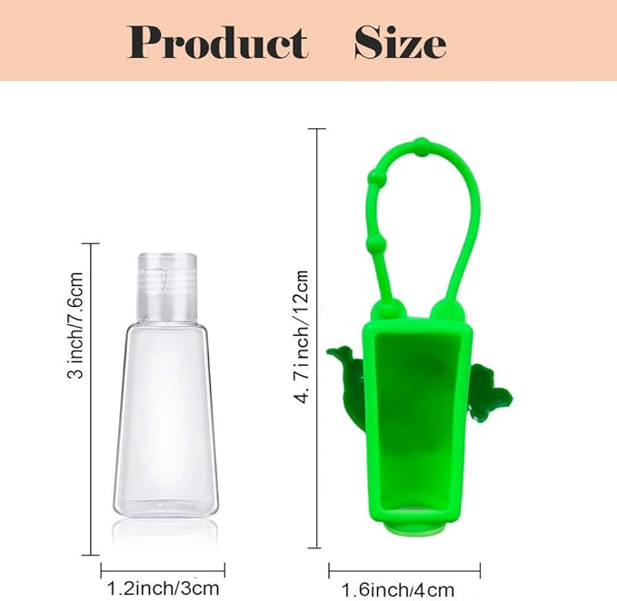4Pcs Cartoon Kids Empty Travel Bottles Hand Sanitizer Holder with Silicone Case Keychain Carrier, Leak Proof Refillable Portable Travel Containers for Liquid Soap, Lotion (Dinosaur)