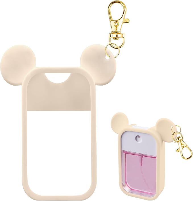 TERPINK Silicone Case Compatible with Touchland Hand Sanitizer Spray 1 fl oz, Mouse Design Protective Case with Keychain, Hand Sanitizer Spray Accessory 1 Pack (Blush Beige)