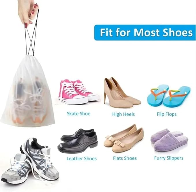 5PCS Portable Shoe Storage Drawstring Eco Storage Bags for Shoes Sundries Travel Waterproof Transparent Plastic Storage Bag (Large-5Pcs)