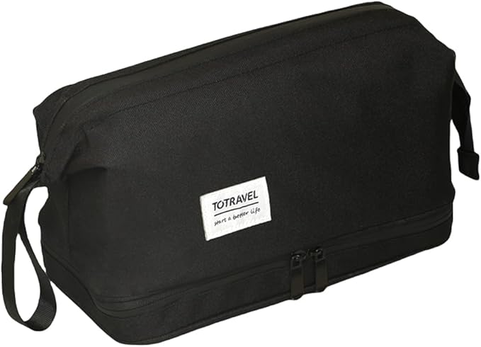 SINLAND Travel Toiletry Bag Water-resistant with Hanging Hook for Mens Large Packing with Waterproof Wet/Dry Compartment Travel Shower Bags Travel Toiletry Organizer Dopp Kit Shaving Bag