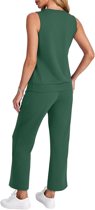 WIHOLL Two Piece Set for Women Summer Outfits Vacation Trendy Lounge Sets V Neck Matching Sets