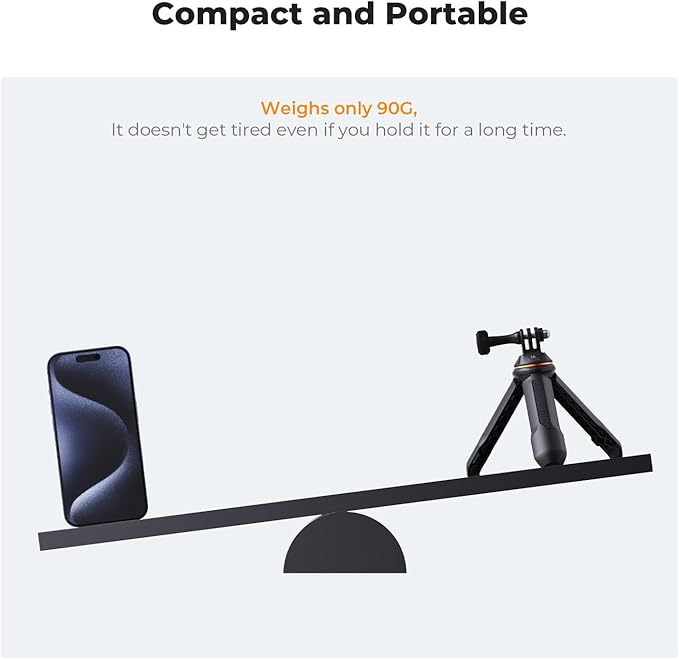 K&F CONCEPT 33.5cm/13.2" Selfie Stick Tripod, Portable Vlog Handle Grip Action Camera Selfie Stick for GoPro Hero 13/12/11/10/9/8/Max, DJI Osmo Action 5/4/3/2/1. (Black)