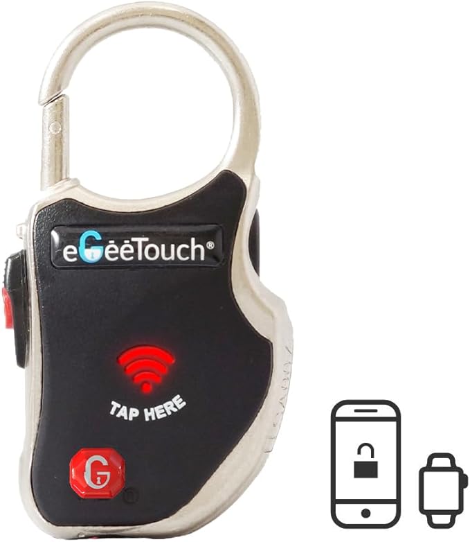eGeeTouch Smart Travel Padlock with Patented Dual Access Technologies (NFC + BT), Vicinity Tracking, etc. (BLACK)