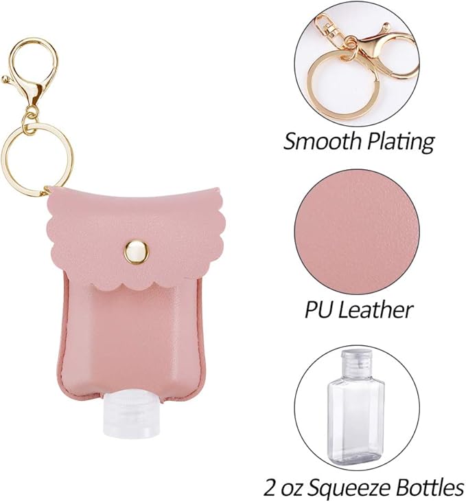 LDIWEE Hand Sanitizer Holder, 3 Pack Mini Hand Sanitizer Bulk Holder, Portable Squeeze Bottles 2oz with Leather Case Keychain