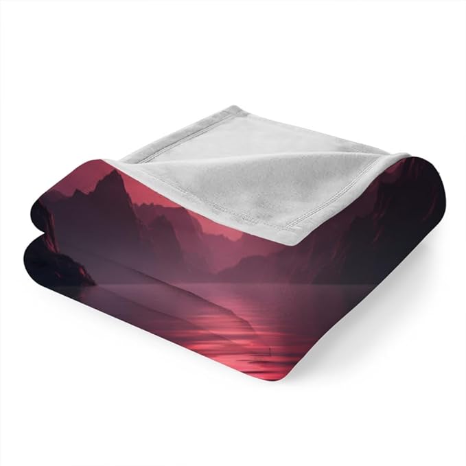 Neon Abstract Throw Blanket, Fleece Blanket for Couch Bed Sofa, Orange Sunset Blankets and Throws, Mountain Super Soft Cozy Plush Flannel Blanket, 50 x 70 in, Natural Landscape