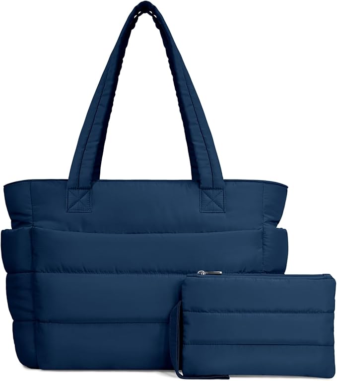 TOPDesign Puffer Tote Bag for Women, Lightweight Puffy Handbag with Compartments, Quilted Shoulder Bag for Work, Travel, Gym