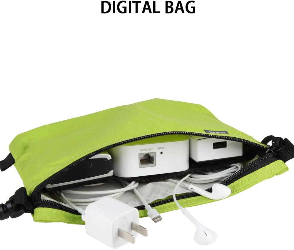 GOX Travel Toiletry Bag, Carry On Small Zipper Pouch, Cosmetic Kit Makeup, Digital Bag, Water Repellent Nylon (Green)