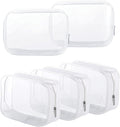 5 Pack Clear Plastic Zippered Toiletry Carry Pouch TSA Approved Toiletry Bag Portable Cosmetic Makeup Bag for Vacation, Bathroom and Organizing (White, Large)