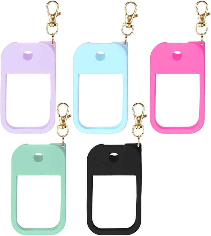 Hand Sanitizer Spray Case Compatible with Touchland Power Mist 1 oz – Silicone Case with Keychain for Touch Land Mist 1 fl oz（30 ml） (Purple+Blue+Hot Pink+Green+Black, 5 Pack)