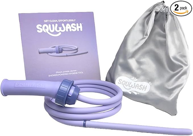 Squwash® Portable Shower Douche, Patented Slip-On Connector with Silicone Tip & Hose – Shower-Powered Hygiene Tool with Travel Bag