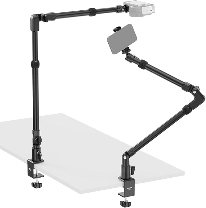NEEWER 45.5" Overhead Camera Desk Stand, Aluminum 4 Section Magic Mic Boom Arm with C Clamp Mount Holder, for Webcam LED Light Microphone Streaming Zoom Video Recording, Max Load 4.41lb, DS023