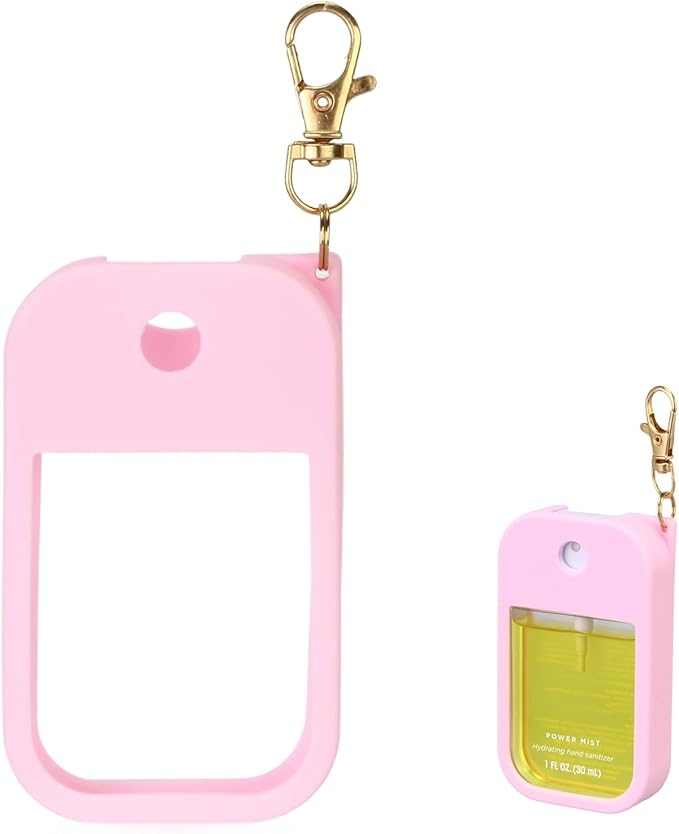 Hand Sanitizer Spray Case Compatible with Touchland Power Mist 1 oz – Silicone Case with Keychain for Touch Land Mist 1 fl oz（30 ml）, Hydrating Hand Sanitizer Accessory for 1 fl oz (Pink, 1 Pack)