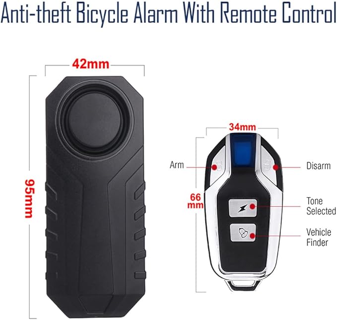 Bike Burglar Alarm Anti Theft, Wireless Motorcycle Vibration Triggered Sensing Alarm Horn with Remote Controller & SOS, Waterproof Door Siren for Bicycle E-Bike Scooter