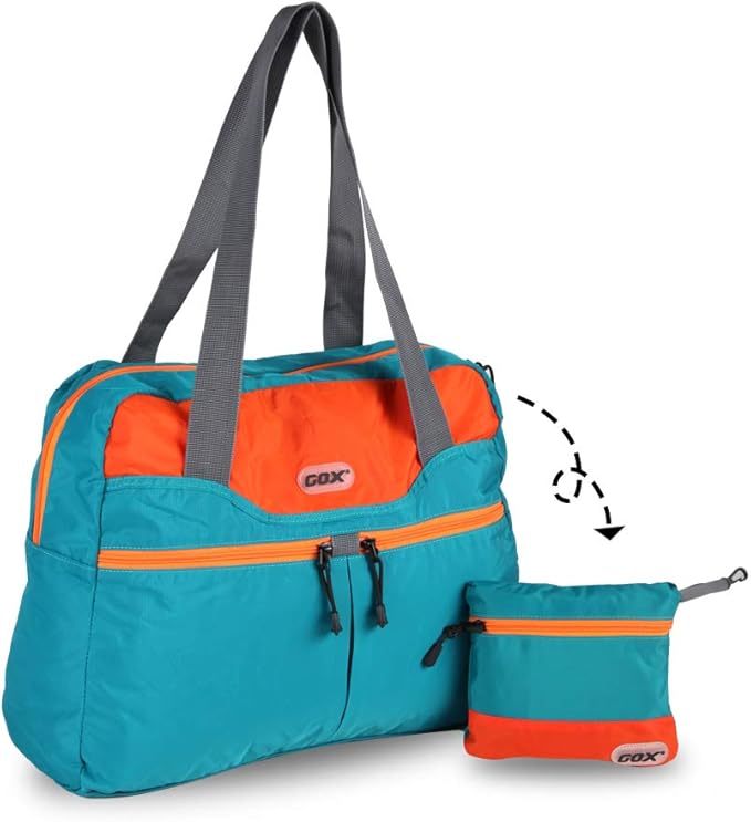 GOX Packable Tote Bag – Under Seat Airline Personal Item, Lightweight Foldable Travel Duffel 28L, Nylon Shoulder Bag for Women Men, Carry-on Weekender for Plane Gym (Turquoise)