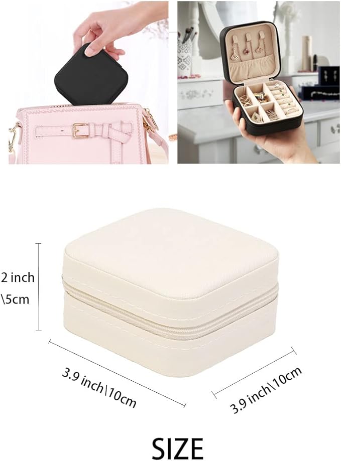 ZPROW Travel Jewelry Case, Mini Portable Jewelry Travel Boxes, Small Jewelry Organizer for Rings, Earrings, Pendants, Watches, Necklaces, Lipsticks Organizer Storage Holder Case (White)