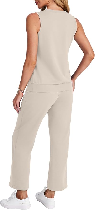 WIHOLL Two Piece Set for Women Summer Outfits Vacation Trendy Lounge Sets V Neck Matching Sets