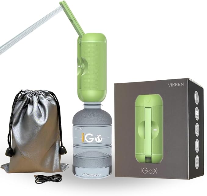 VIKKEN® Portable Travel Bidet USB-Type C Rechargeable Electric Mobile Handheld Ultra Strong Water Spray Personal Hygiene Self Care for Women & Men, iGo-X 250ml Green