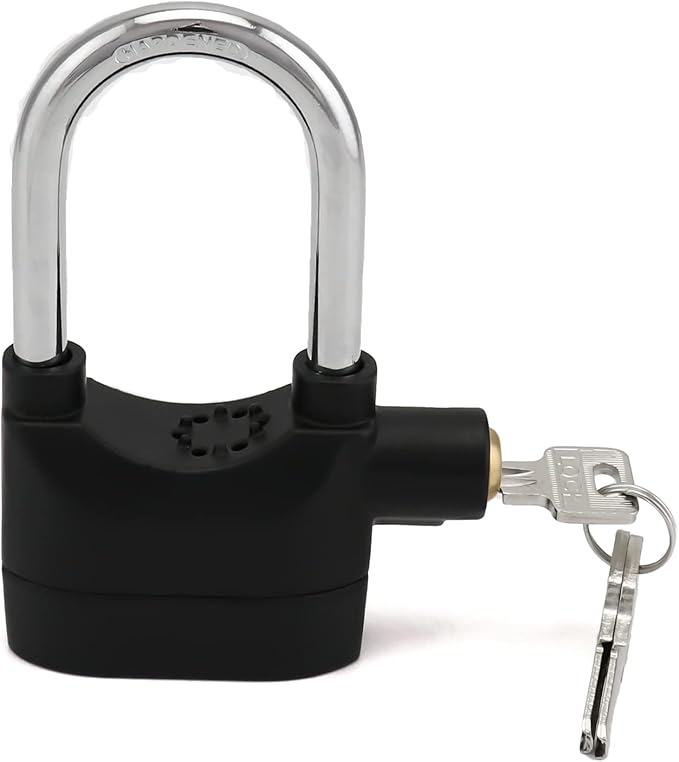 QWORK Alarm Lock, 110 Db Universal Security Alarm Lock System Burglar Door Motor Bike Padlock with 3 Keys (Black)