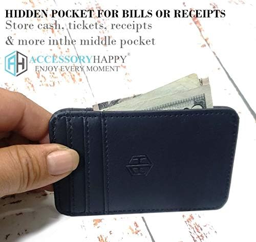 AH Mens Slim Wallet, Minimalist Thin Front Pocket GENUINE Leather Credit Card Holder with RFID Blocking for Work Travel