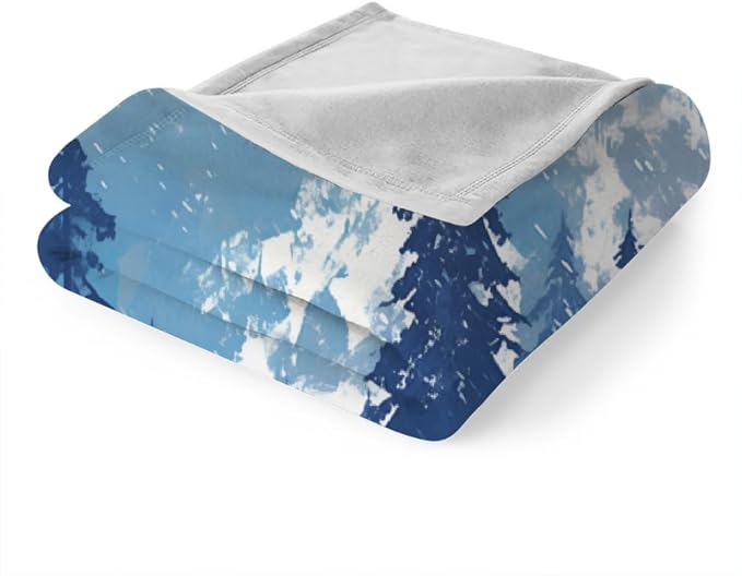 Snow Winter Blanket Twin Size, Navy Blue Fleece Blanket for Couch Bed Sofa, Pine Tree Blankets and Throws, Nordic Watercolor Super Soft Cozy Plush Flannel Blanket 60x80, Decor & Gift