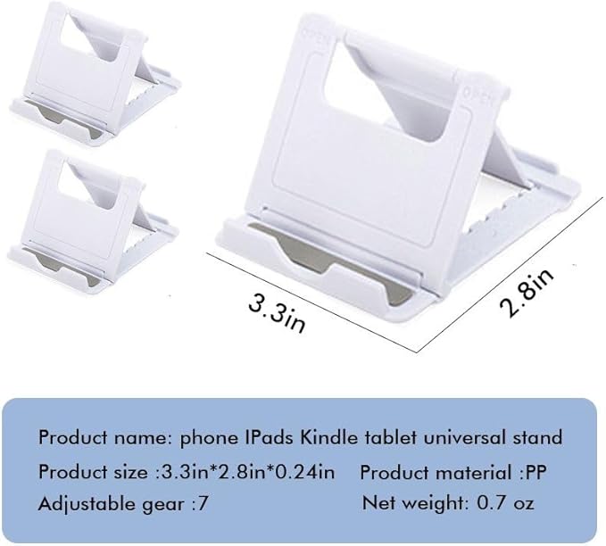 Portable Cell Phone Stand Holder for Desk, 【2 Pack】 Foldable Pocket-Sized Adjustable Mount, Universal Desktop Kickstand Compatible with iPhone, iPad, Kindle & Android Devices - White & White