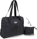GOX Packable Tote Bag – Under Seat Airline Personal Item, Lightweight Foldable Travel Duffel 28L, Nylon Shoulder Bag for Women Men, Carry-on Weekender for Plane Gym (Black)