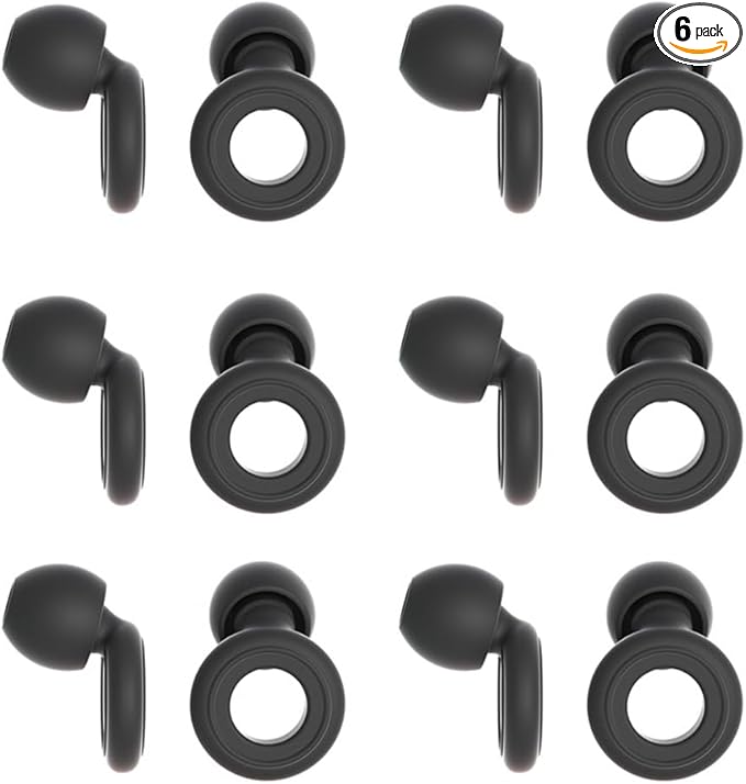 6 Pairs Soft Silicone Earplugs Reusable Noise-Reducing for Concerts, Sleep, Focus, Travel, Adjustable Size 28dB (SNR) Noise Reduction Black