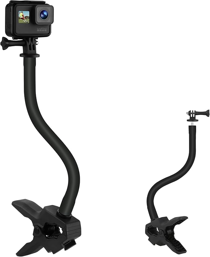 Upgraded Camera Jaws Flex Clamp Mount,11.8 inch Flexible Gooseneck Arm,Compatible for Gopro Hero 13/12/11/10/9/8/7/6/5/4/Max/Fusion,Insta360 one X1/X2/X3/R/RS,Mevo Start,DJI Osmo Pocket3 Action Camera